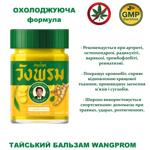 Тайський бальзам для суглобів Wang Prom жовтий від запалень, 20гр
