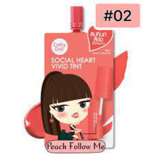 Tint à lèvres Cathy Doll #2 Peach Follow Me à l’aloe vera et à l’acide hyaluronique