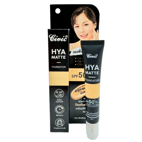 Fond de teint matifiant pour le visage Civic HYA Matte Foundation SPF-50, 25 g
