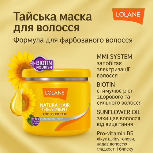 Маска для волос Lolane с экстрактом подсолнечника для окрашенных волос, 250 гр