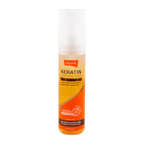 Dwufazowy spray do włosów z keratyną i olejkiem kameliowym Lolane, ochrona termiczna do 220°C, 140 ml